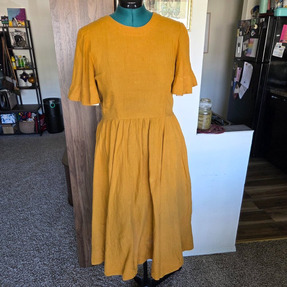 Son de Flor Butterfly Sleeve Mustard Yellow Midi Dress